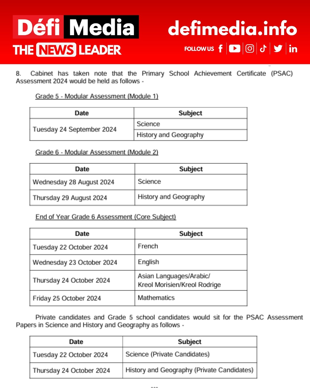 PSAC 2024 voici le calendrier des examens Defimedia